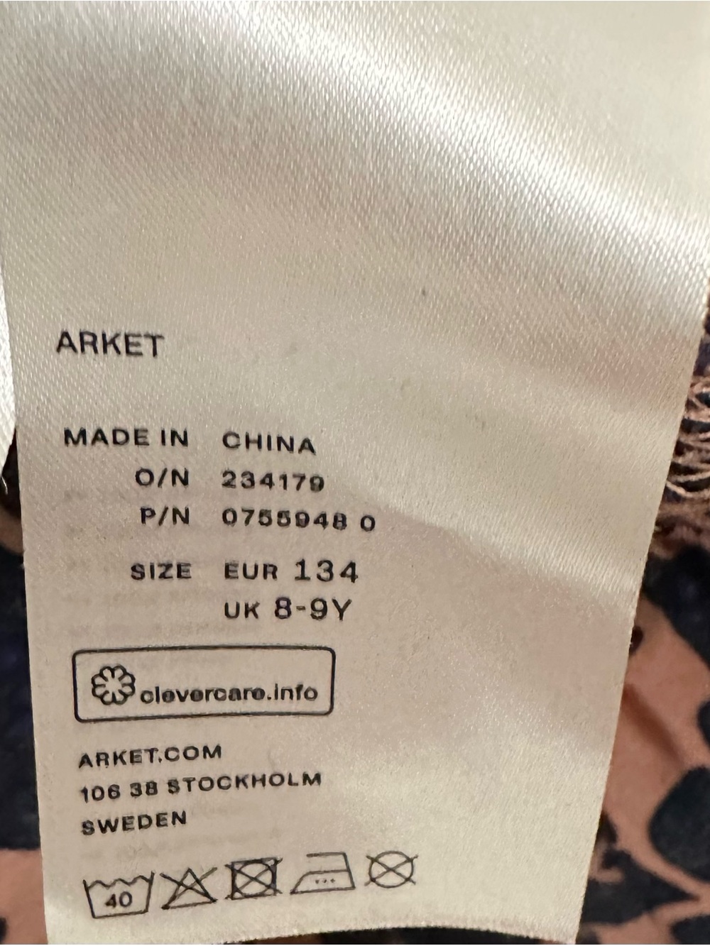 ARKET Sweden Organic Cotton Long Sleeve Flower Dress Navy Blue Peach Girls 9-10 - Picture 9 of 9